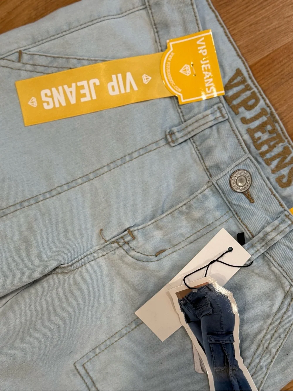 V.I.P Light Wash Cargo Jeans with Utility Straps size 3/4